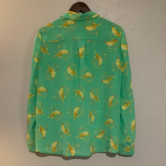 Bird Mint Green Silk Blouse Button Down - Picture 3 of 3